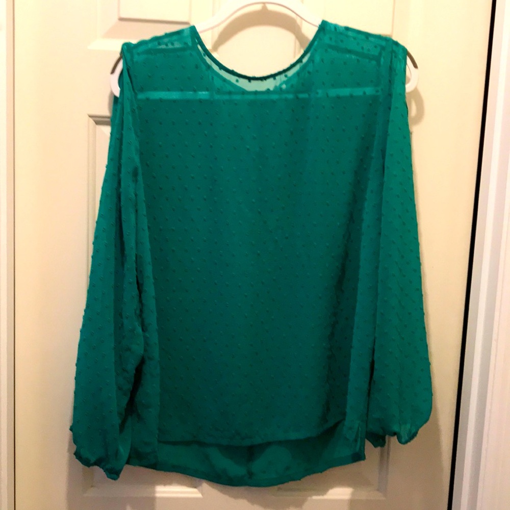 ☘️ Kelly Green J.Crew sheer cold shoulder blouse